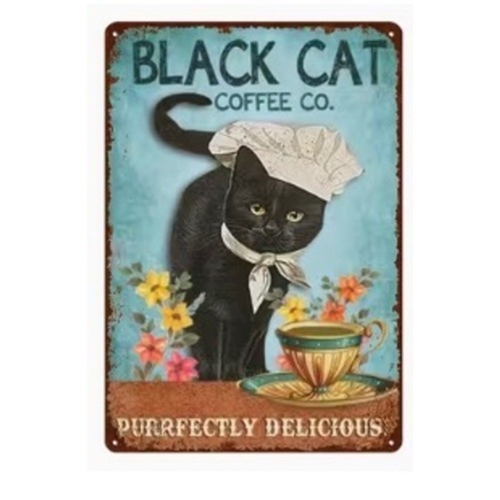 Black Cat Coffee Company Metal Sign 8x12 Blue New